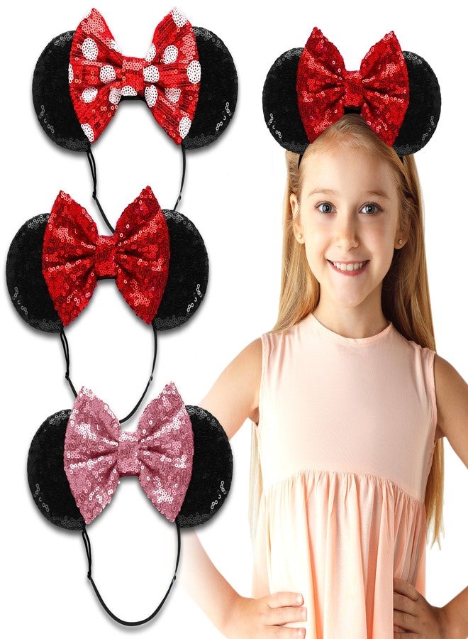 SAMARKAND Shiny Sequin Minnie Bow Headbands - Elastic, Adjustable, and Headache-Free - Glitter Mouse Ears for Girls and Women (Classic) - Image 1